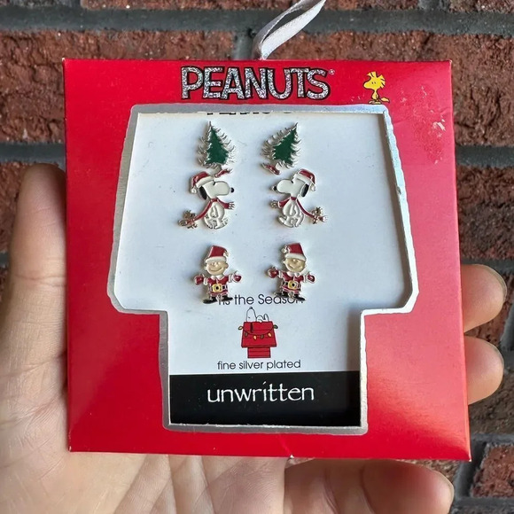 Unwritten Jewelry - Snoopy Christmas Holiday Peanuts Trio 3 Piece Silver Plate Earrings